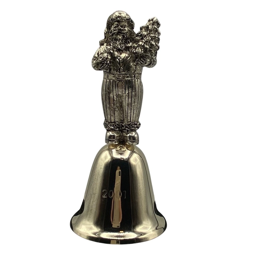 Vintage Christmas Santa Claus Silverplate Bell Dated‎ 2001 with Velvet Box